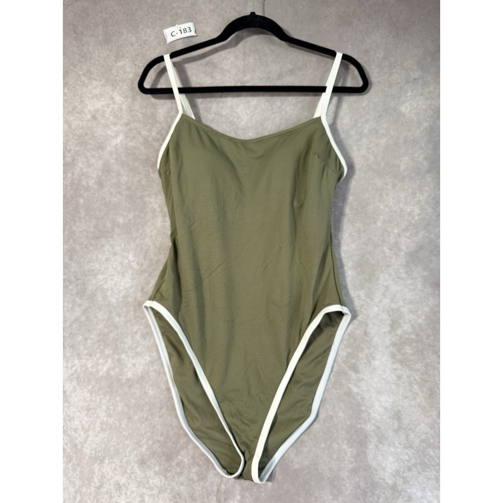 Shade & Shore Textured High Leg Med Seat Green & White Swimsuit L  MSRP $45